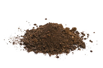 Pile of wet soil isolated on white background