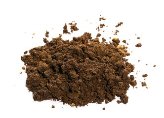 Pile of wet soil isolated on white background