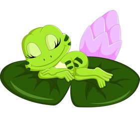 Obraz premium Cute frog sleeping cartoon