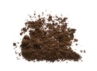 Pile of wet soil isolated on white background