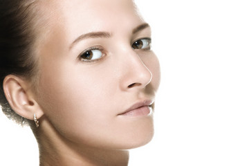 Obraz premium Young beautiful girl on a white background