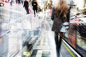 multiexposured picture of people and buildings