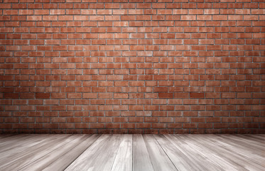 Red brick wall and wooden floor