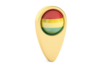 map pointer with flag of Bolivia, 3D rendering