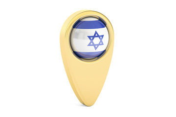 map pointer with flag of Israel, 3D rendering