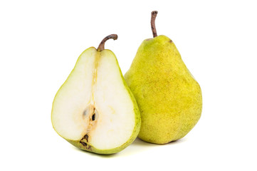 Fototapeta na wymiar Two fresh pears on white background