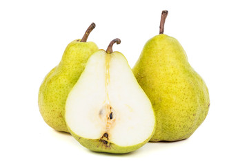 Three fresh pears on white background
