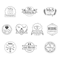 Wedding Party Black Vector Badges Logos