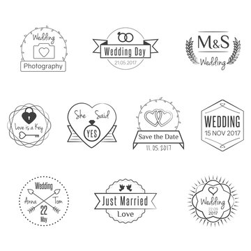 Wedding Party Black Vector Badges Logos