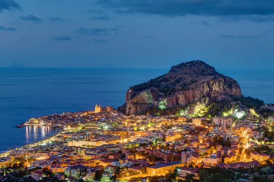 Cefalu at the north coast of Sicily at night