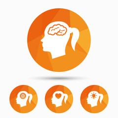 Head with brain icon.Female woman symbols.