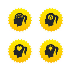 Head with brain icon.Female woman symbols.