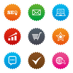 Internet, seo icons. Star, shopping signs.