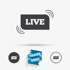 Live sign icon. On air stream symbol.