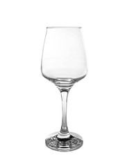 Empty wine glass on white background
