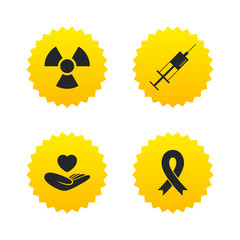 Medicine icons. Syringe, life, radiation.
