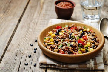 black beans corn white and red rice. toning
