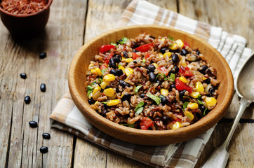 black beans corn white and red rice