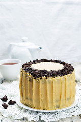 Pumpkin and chocolate layer cake with salted caramel cream chees