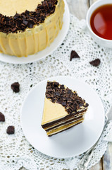 Pumpkin and chocolate layer cake with salted caramel cream chees