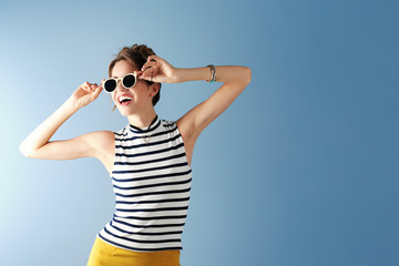 Beautiful girl on blue background