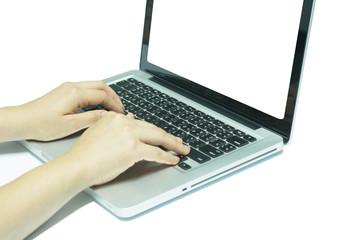 hands working on the laptop