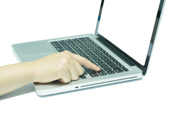 hands working on the laptop