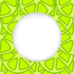 Greeting card background. Paper cut out, white shape with place for text. Frame with seamless pattern. Seamless summer background. Hand drawn pattern. Bright and colorful green lime summer pattern