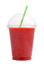 Strawberry smoothie in plastic  cup