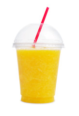 Orange smoothie in plastic cup