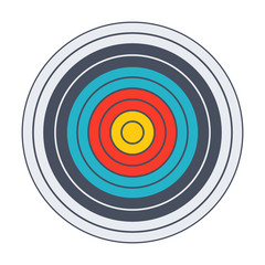 Archery target with colored bands in flat style.