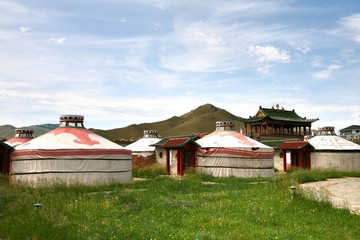  The ger camp in a large meadow at Ulaanbaatar , Mongolia