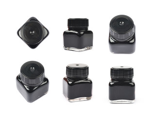 Tiny bottle filled with black ink