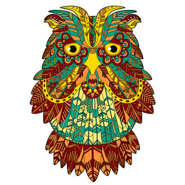 Big eagle owl. Birds. Hand drawn doodle zentangle