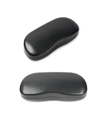 Black leather case for glasses isolated