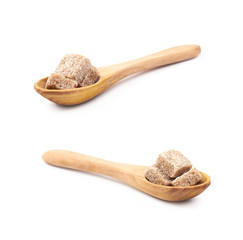 Sugar cubes in spoon isolated