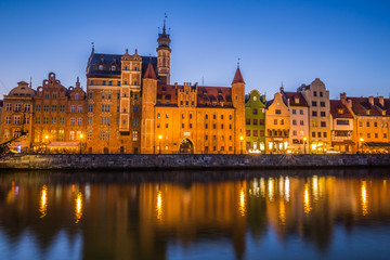 Fototapeta na wymiar Gdansk,Poland-September 19,2015:The old town in Gdansk at dusk