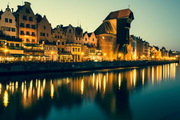 Obraz premium Gdansk,Poland-September 19,2015: old town and famous crane, Poli
