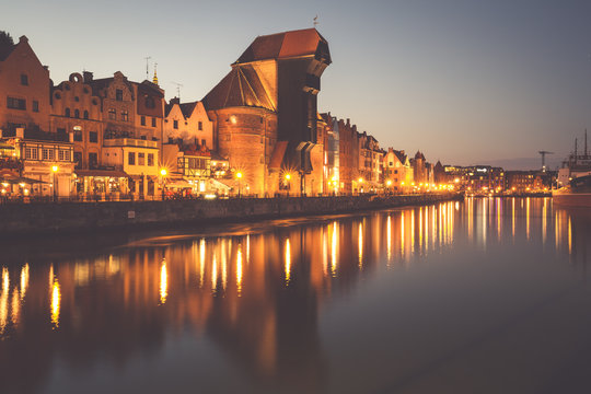 Gdansk,Poland-September 19,2015: old town and famous crane, Poli