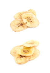 Baked banana chip slice isolated