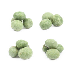 Green wasabi coated peanuts isolated