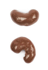 Chocolate coated cashew nut isolated
