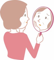 顔のシワを気にするシニア