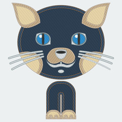 Jeans Denim Style Cat Character | Editable vector illustration as additional element of web or printed product about animal pet loving care or fashion clothing related project