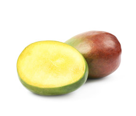 Sliced and cut mango fruit isolated