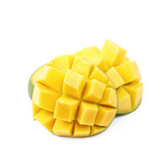 Sliced and cut mango fruit isolated