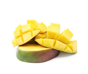 Sliced and cut mango fruit isolated