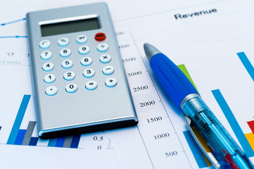 Colorful bar chart with calculator