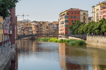 Embankment of river Onyar in Gerona. Catalonia, Spain