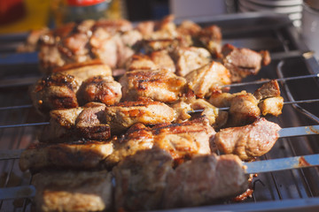 juicy meat on skewers at the festival